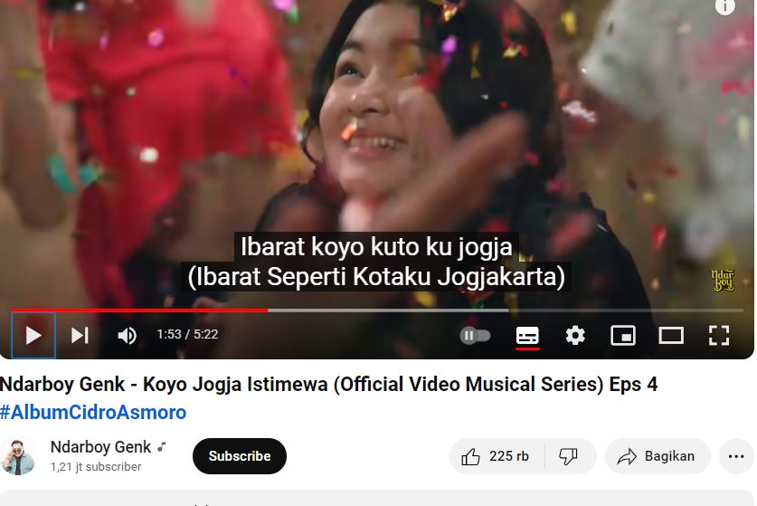 Lirik dan Chord Lagu Koyo Jogja Istimewa - Ndarboy Genk. (FOTO: Tangkapan layar Youtube Ndarboy Genk/Yenny Hardiyanti).