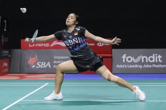 Atlet tunggal putri Gregoria Mariska Tunjung berhasil melaju ke babak 16 besar di ajang Sngapore Open 2024 hari ini, Selasa (28/5/2024). (FOTO: PBSI).