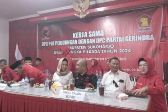 Koalisi Partai Gerindra dengan PDIP untuk Pilkada Sukoharjo 2024. (FOTO: Radar Solo/Iwan Kawul).